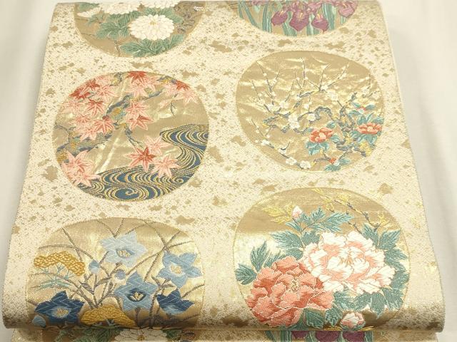 平和屋本店▼六通柄袋帯　琳派丸文　本金箔　正絹　逸品　DABK5598sf