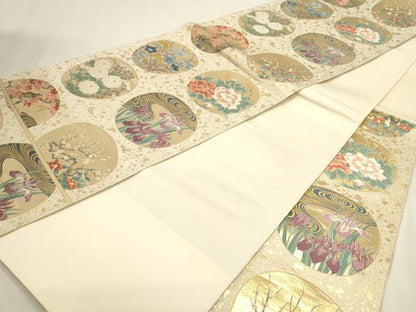 平和屋本店▼六通柄袋帯　琳派丸文　本金箔　正絹　逸品　DABK5598sf