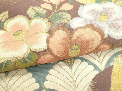 平和屋本店▼六通柄袋帯　紹巴　草花文　帯ひとすじ　本金箔　正絹　逸品　DABK5599sf