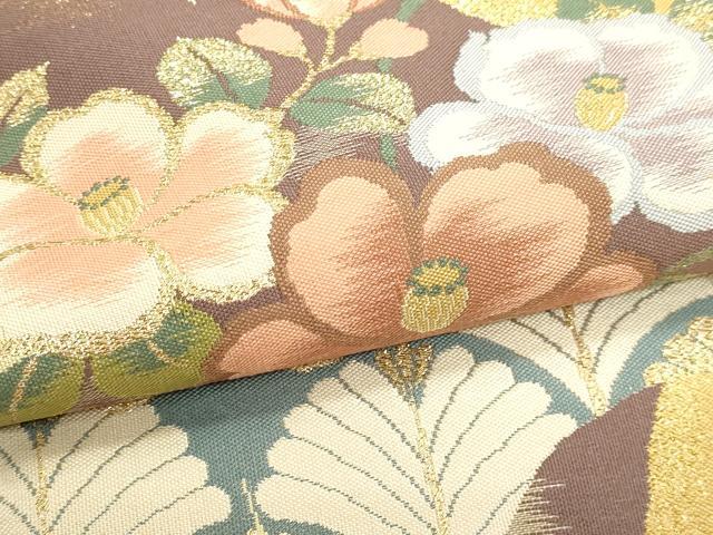 平和屋本店▼六通柄袋帯　紹巴　草花文　帯ひとすじ　本金箔　正絹　逸品　DABK5599sf