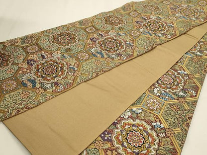 平和屋本店▼全通柄袋帯　絽刺し　区限刺繍　正倉院花文　本金箔　正絹　逸品　DABK5601sf