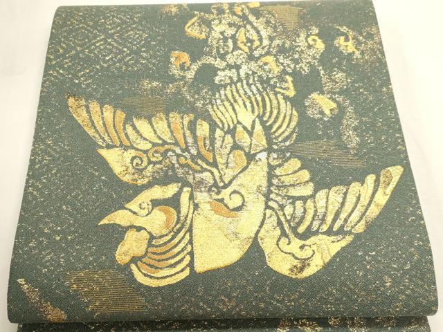 平和屋本店▼全通柄袋帯　刺繍　飛鳥文　本金箔　三越扱い　正絹　逸品　DABK5606sf