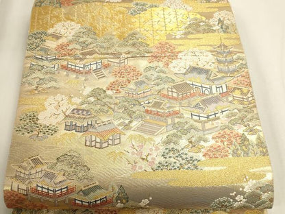 平和屋本店▼西陣　長嶋成織物　ながしま帯　六通柄袋帯　古都明望　本金箔　正絹　逸品　DABK5609sf