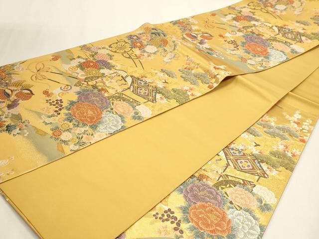 平和屋本店▼六通柄袋帯　唐織　御所車花文　本金二重箔　正絹　逸品　DABK5611sf