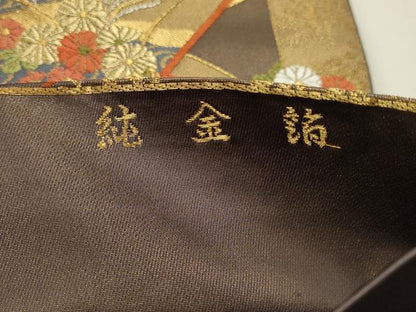 平和屋本店▼六通柄袋帯　地紙草花文　純金箔　正絹　逸品　DABK5613sf