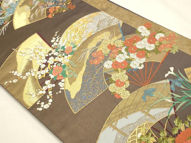 平和屋本店▼六通柄袋帯　地紙草花文　純金箔　正絹　逸品　DABK5613sf