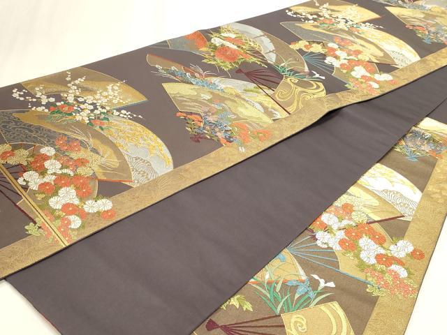 平和屋本店▼六通柄袋帯　地紙草花文　純金箔　正絹　逸品　DABK5613sf