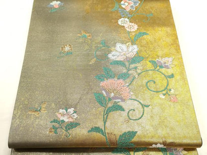 平和屋本店▼六通柄袋帯　装飾唐草文　本金泥箔　正絹　逸品　DABK5617sf