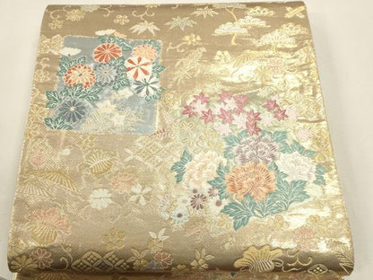 平和屋本店▼六通柄袋帯　唐織　舞扇光悦垣文　本金箔　正絹　逸品　DABK5618sf