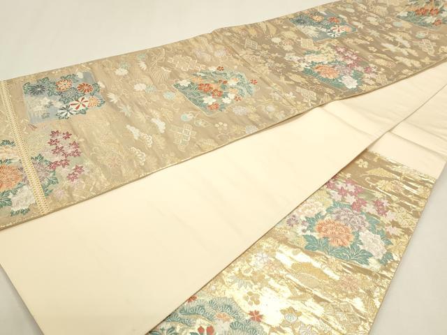 平和屋本店▼六通柄袋帯　唐織　舞扇光悦垣文　本金箔　正絹　逸品　DABK5618sf