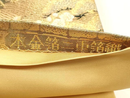 平和屋本店▼全通全景柄袋帯　風景草花文　本金箔二重箔織　正絹　逸品　DABK5627sf