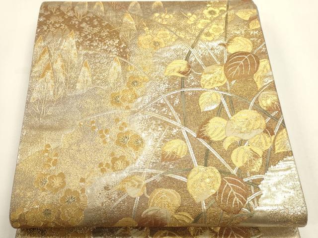 平和屋本店▼六通柄袋帯　草花文　本金箔　正絹　逸品　DABK5630sf