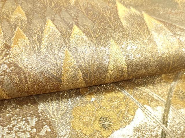 平和屋本店▼六通柄袋帯　草花文　本金箔　正絹　逸品　DABK5630sf
