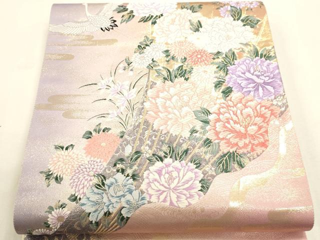 平和屋本店▼六通柄袋帯　唐織　九百錦　花鳥紋　純銀純金箔　正絹　逸品　DABK5631sf