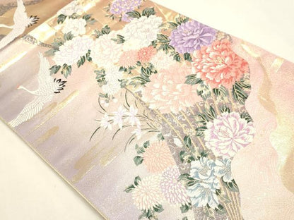 平和屋本店▼六通柄袋帯　唐織　九百錦　花鳥紋　純銀純金箔　正絹　逸品　DABK5631sf