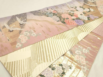 平和屋本店▼六通柄袋帯　唐織　九百錦　花鳥紋　純銀純金箔　正絹　逸品　DABK5631sf