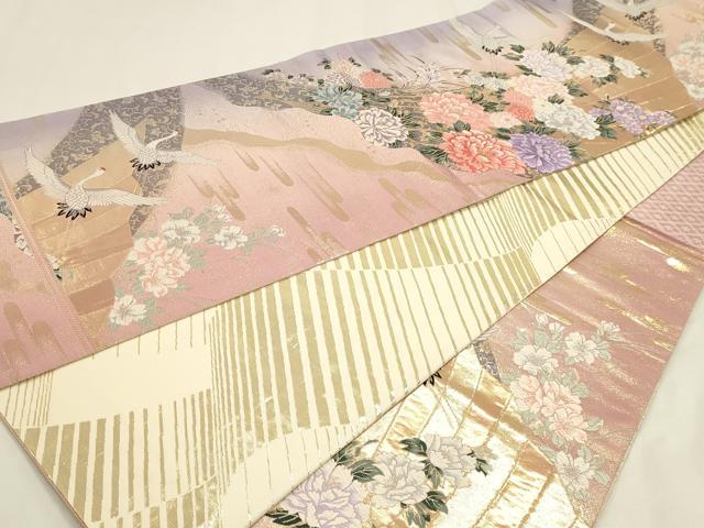 平和屋本店▼六通柄袋帯　唐織　九百錦　花鳥紋　純銀純金箔　正絹　逸品　DABK5631sf