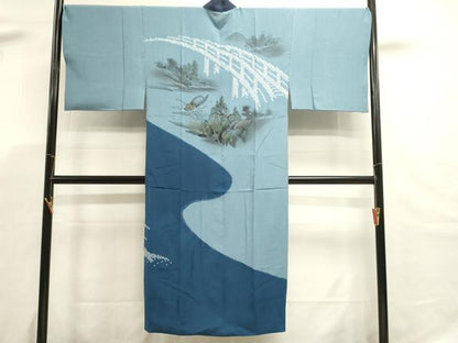 平和屋着物■男性　長襦袢　手描き　絞り　風景文　正絹　逸品　DABK5637sf