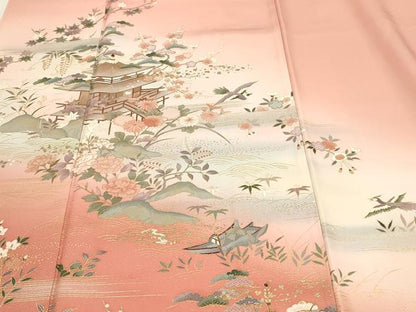 平和屋着物■豪華色留袖　風景草花文　暈し染め　金彩　正絹　逸品　DABK5653sf