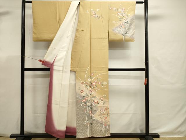 平和屋着物■訪問着　駒刺繍　地紙枝花文　暈し染め　金彩　正絹　逸品　DABK5661sf