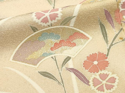 平和屋着物■訪問着　駒刺繍　地紙枝花文　暈し染め　金彩　正絹　逸品　DABK5661sf