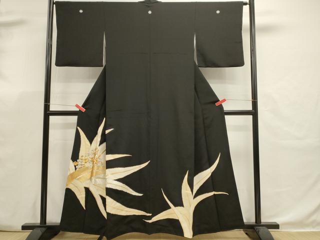 平和屋着物■豪華黒留袖　刺繍　草花文　正絹　逸品　DABK5662sf