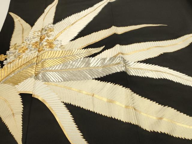 平和屋着物■豪華黒留袖　刺繍　草花文　正絹　逸品　DABK5662sf