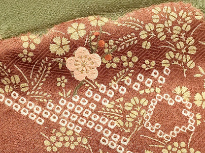 平和屋着物■訪問着　絞り　刺繍　草花文　金彩　正絹　逸品　DABK5664sf