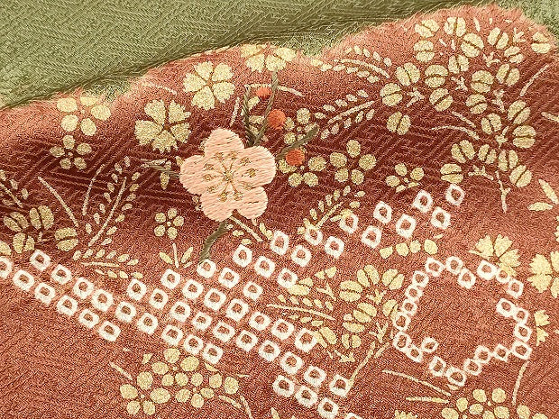 平和屋着物■訪問着　絞り　刺繍　草花文　金彩　正絹　逸品　DABK5664sf