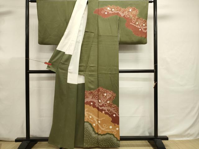 平和屋着物■訪問着　絞り　刺繍　草花文　金彩　正絹　逸品　DABK5664sf