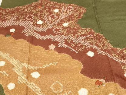 平和屋着物■訪問着　絞り　刺繍　草花文　金彩　正絹　逸品　DABK5664sf