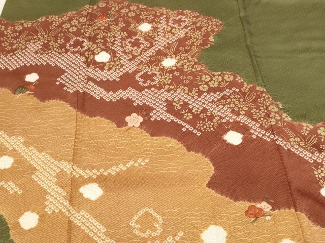 平和屋着物■訪問着　絞り　刺繍　草花文　金彩　正絹　逸品　DABK5664sf