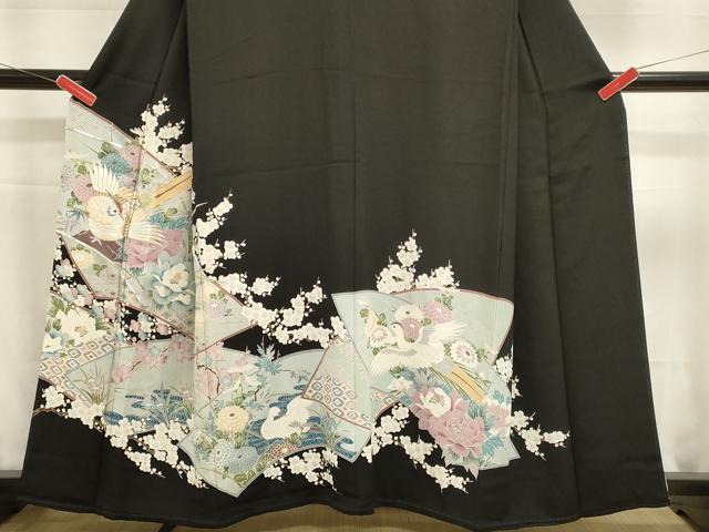 平和屋着物■豪華黒留袖　刺繍　飛鶴花文　銀彩　正絹　逸品　DABK5669sf