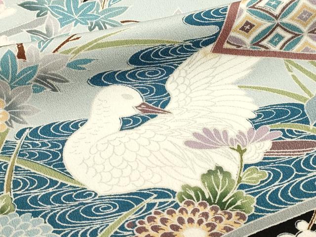 平和屋着物■豪華黒留袖　刺繍　飛鶴花文　銀彩　正絹　逸品　DABK5669sf