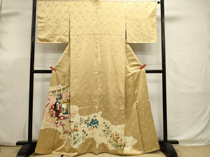 平和屋着物■色留訪問着　刺繍　几帳人物草花文　金彩　正絹　逸品　DABK5670sf