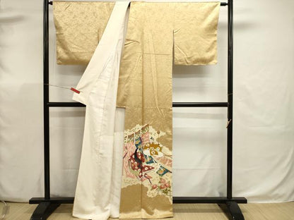 平和屋着物■色留訪問着　刺繍　几帳人物草花文　金彩　正絹　逸品　DABK5670sf