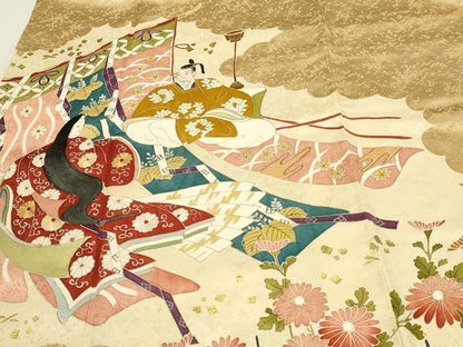 平和屋着物■色留訪問着　刺繍　几帳人物草花文　金彩　正絹　逸品　DABK5670sf