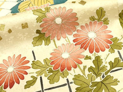 平和屋着物■色留訪問着　刺繍　几帳人物草花文　金彩　正絹　逸品　DABK5670sf