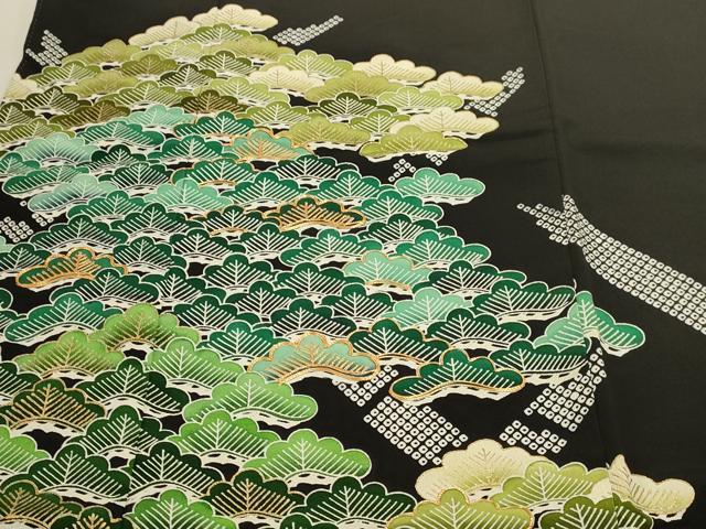 平和屋着物■豪華黒留袖　駒刺繍　松文　金彩　正絹　逸品　DABK5678sf