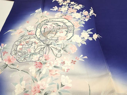 平和屋着物■訪問着　鏡裏御所車花文　暈し染め　正絹　逸品　DABK5681sf