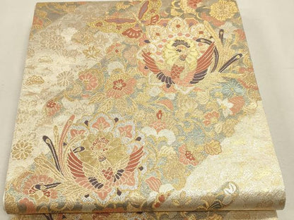 平和屋本店▼六通柄袋帯　重文彫金文　本金二重箔　正絹　逸品　DABK5688sf