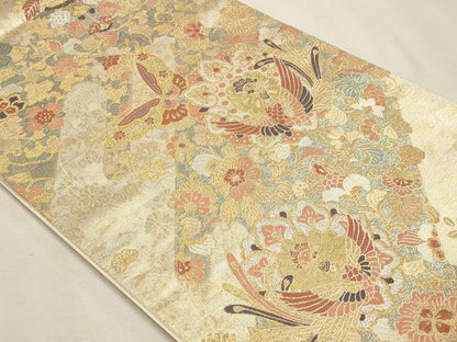 平和屋本店▼六通柄袋帯　重文彫金文　本金二重箔　正絹　逸品　DABK5688sf