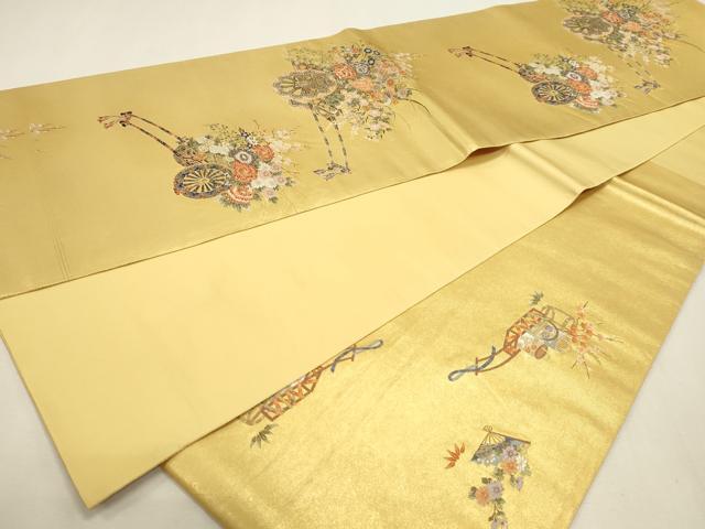 平和屋本店●六通柄袋帯　王室花俥絵文　本金箔　金泥箔　正絹　逸品　DABK5689sf
