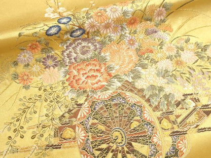 平和屋本店●六通柄袋帯　王室花俥絵文　本金箔　金泥箔　正絹　逸品　DABK5689sf
