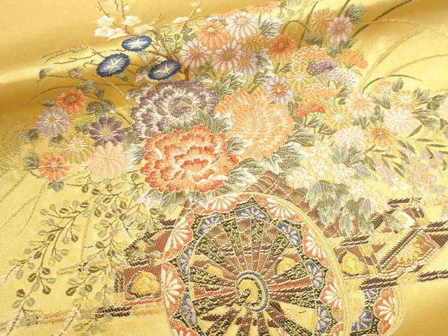 平和屋本店●六通柄袋帯　王室花俥絵文　本金箔　金泥箔　正絹　逸品　DABK5689sf