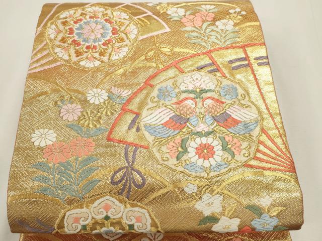 平和屋本店▼佐賀錦　六通柄袋帯　唐織　花鳥文　純金箔二重織　正絹　逸品　DABK5690sf