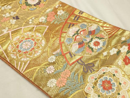 平和屋本店▼佐賀錦　六通柄袋帯　唐織　花鳥文　純金箔二重織　正絹　逸品　DABK5690sf
