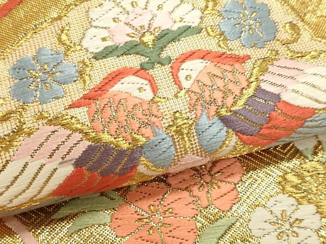 平和屋本店▼佐賀錦　六通柄袋帯　唐織　花鳥文　純金箔二重織　正絹　逸品　DABK5690sf