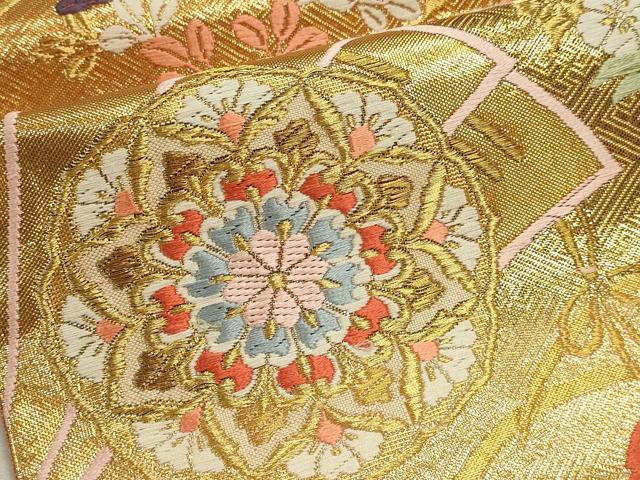 平和屋本店▼佐賀錦　六通柄袋帯　唐織　花鳥文　純金箔二重織　正絹　逸品　DABK5690sf