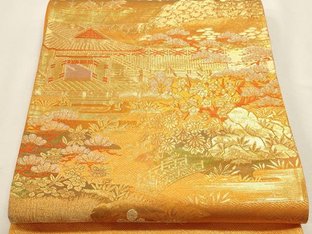 平和屋本店▼六通柄袋帯　御所庭園　本金箔24Ｋ　正絹　逸品　DABK5691sf